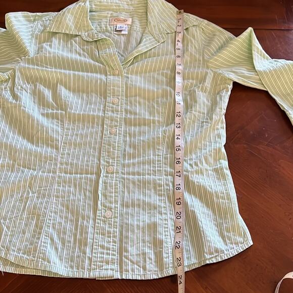 Talbots Green & White Striped Blouse Woman Size Small Button Up 3/4 Sleeves - Picture 8 of 8
